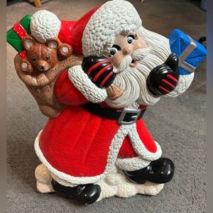 Vintage Ceramic Santa Claus Presents Toy Bag Sack Bear Baseball Bat 19” x 13”